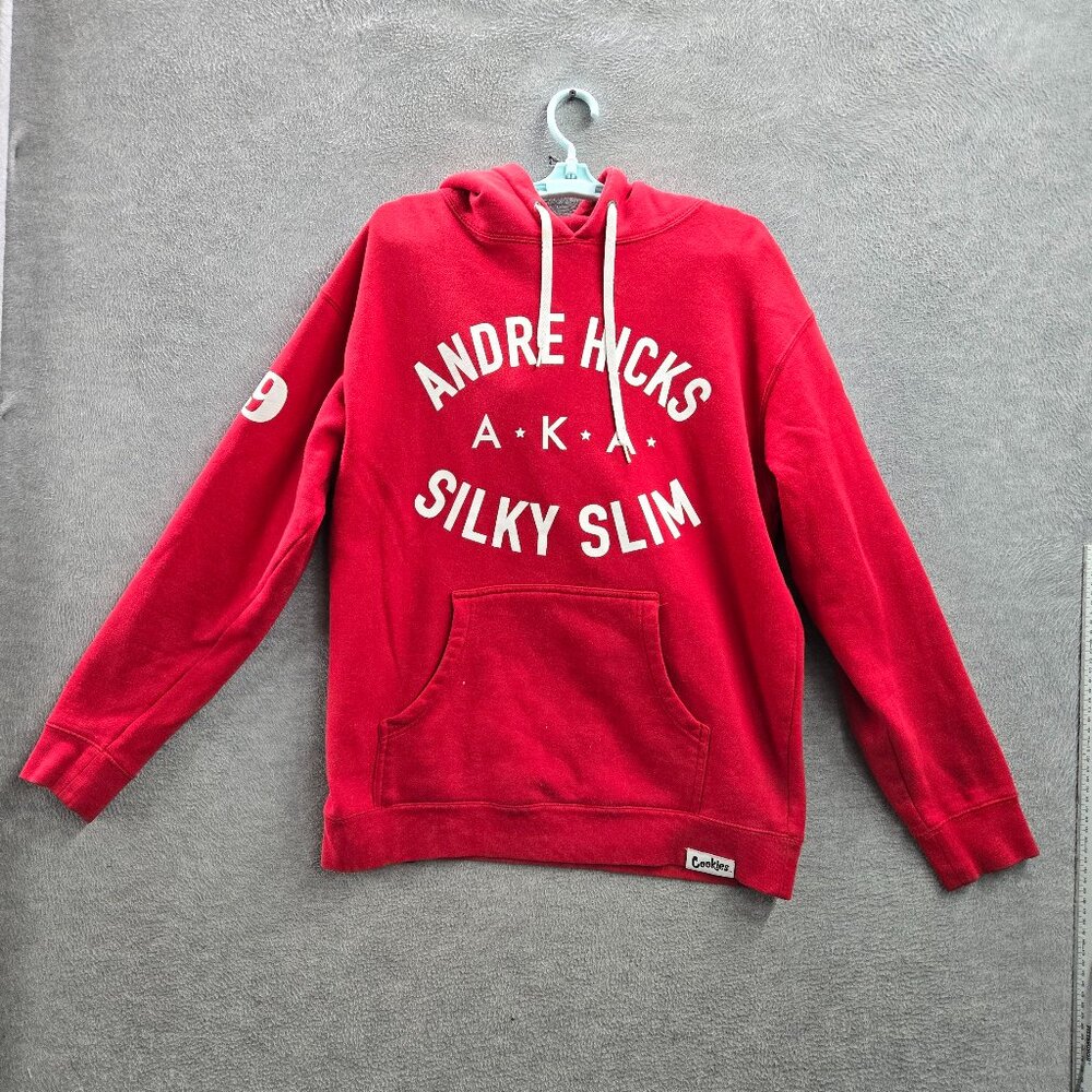Cookies Men Hoodie S Red Andre Hicks Silky Slim‎ Logo Graphic Print Long Sleeve
